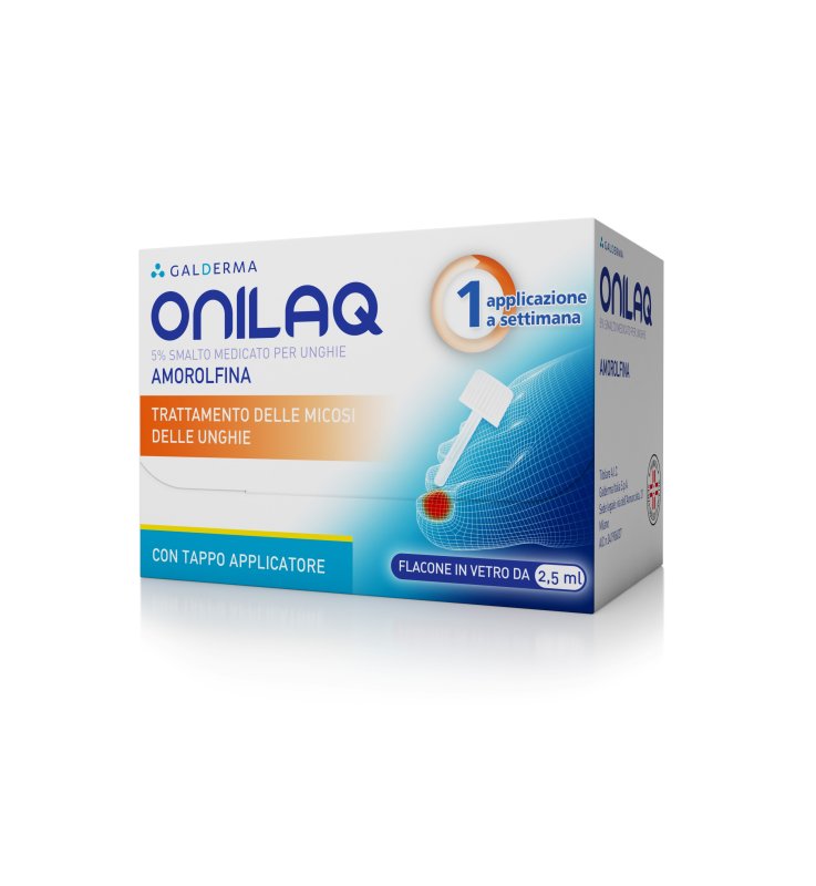 ONILAQ*smalto unghie 1 flacone vetro 2,5 ml 5% con tappo applicatore e con accessori