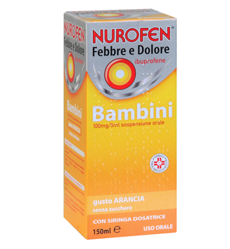 NUROFEN FEBBRE E DOLORE*BB orale sosp 150 ml 100 mg/5 ml arancia senza zucchero con siringa