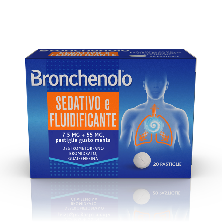BRONCHENOLO SEDATIVO E FLUIDIFICANTE*20 pastiglie 7,5 mg + 55 mg menta BRONCHENOLO SEDATIVO E FLUIDIFICANTE*20 pastiglie 7,5 mg + 55 mg menta