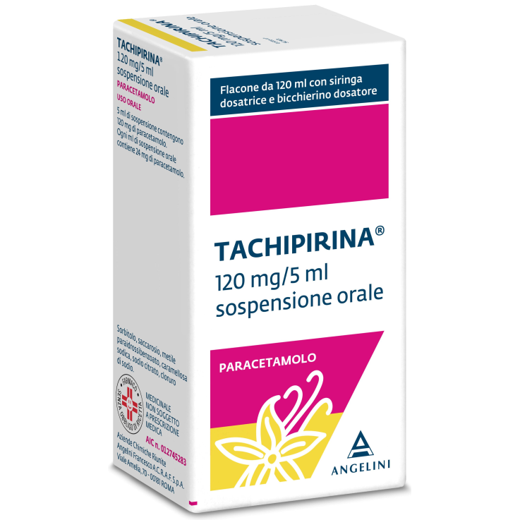 TACHIPIRINA*orale sosp 120 ml 120 mg/5 ml + adattatore + siringa dosatrice + bicchierino dosatore gusto vaniglia caramello TACHIPIRINA*orale sosp 120 ml 120 mg/5 ml + adattatore + siringa dosatrice + bicchierino dosatore gusto vaniglia caramello