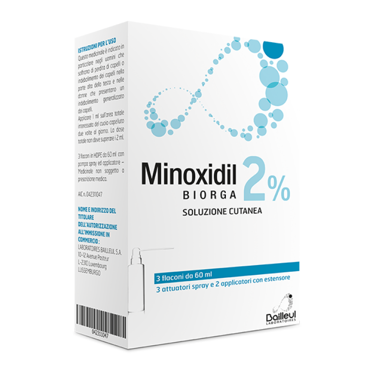 MINOXIDIL BIORGA (LABORATOIRES BAILLEUL)*soluz cutanea 3 flaconi 60 ml 2 % MINOXIDIL BIORGA (LABORATOIRES BAILLEUL)*soluz cutanea 3 flaconi 60 ml 2 %