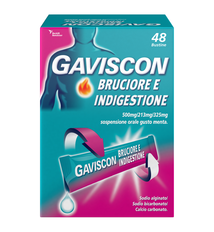 GAVISCON BRUCIORE E INDIGESTIONE*48 bust 500 mg + 213 mg + 325 mg gusto menta