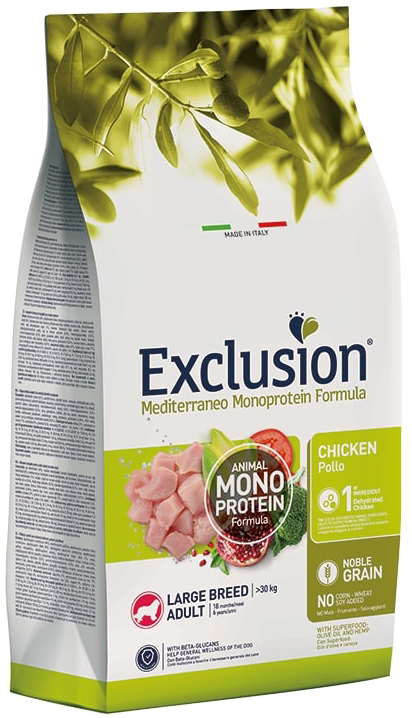 EXCLUSION MEDITERRANEO MONOPROTEIN NOBLE GRAIN DOG ADULT LARGE POLLO 12 KG img 1
